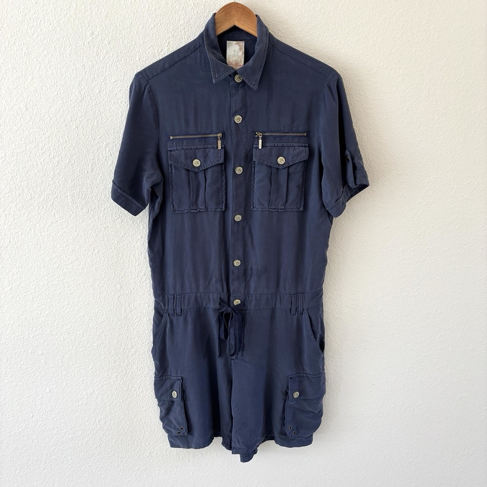 Vtg Da Nang Y2K Silk Cargo Romper Womens M Military Safari Indie‎ Festival